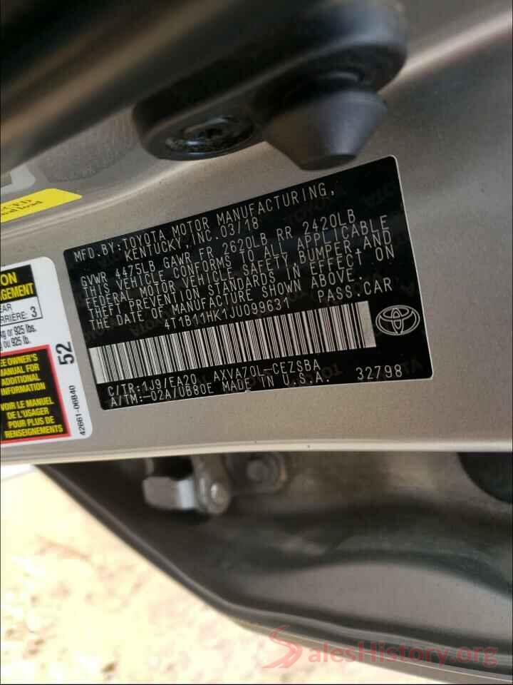 4T1B11HK1JU099631 2018 TOYOTA CAMRY