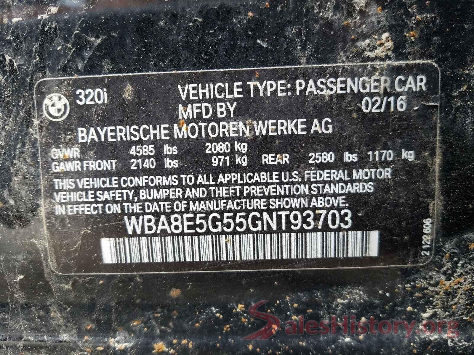 WBA8E5G55GNT93703 2016 BMW 3 SERIES