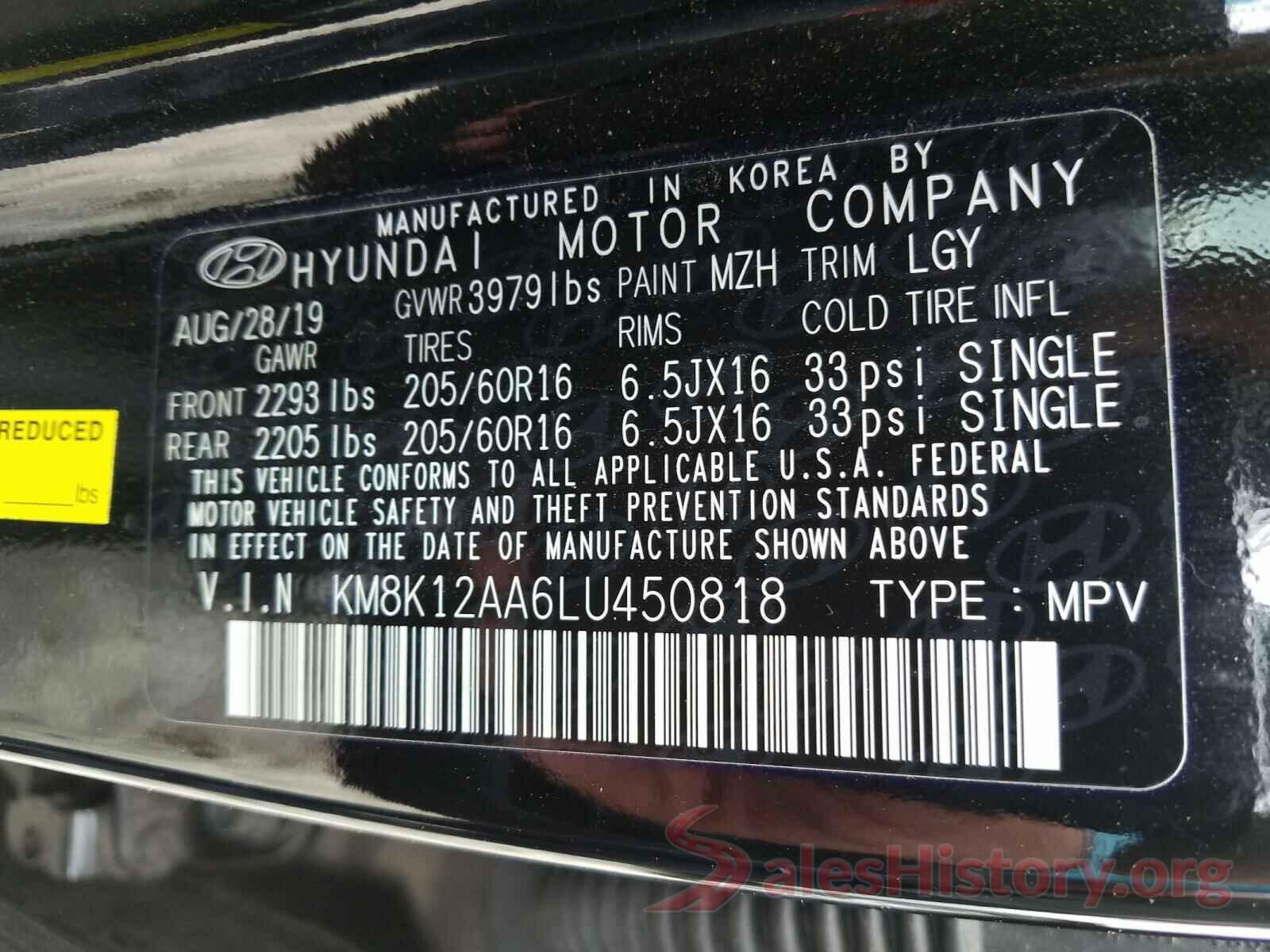 KM8K12AA6LU450818 2020 HYUNDAI KONA