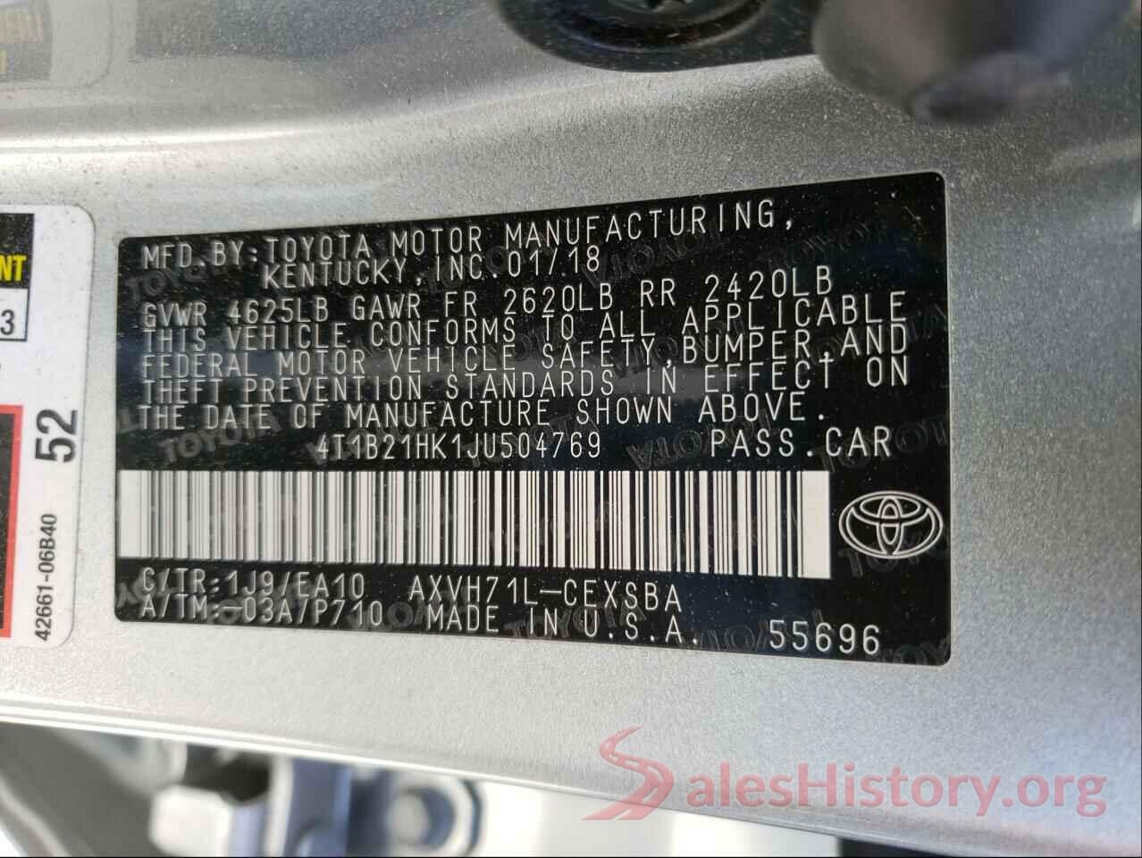 4T1B21HK1JU504769 2018 TOYOTA CAMRY