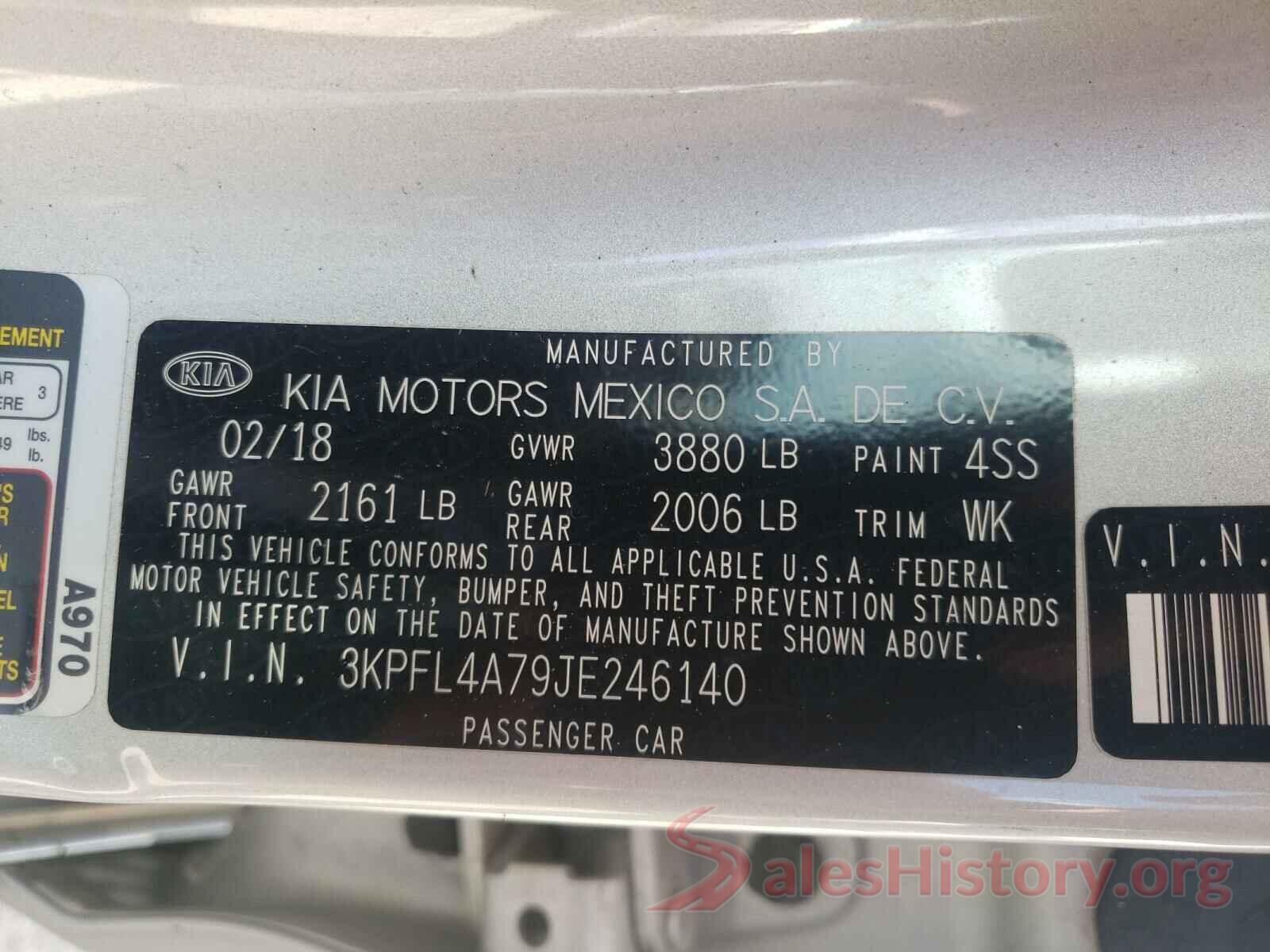 3KPFL4A79JE246140 2018 KIA FORTE