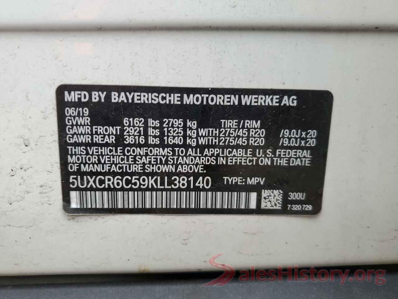 5UXCR6C59KLL38140 2019 BMW X5