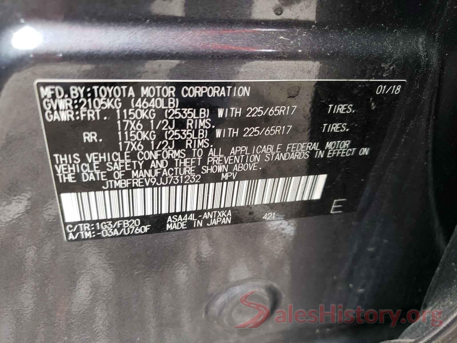 JTMBFREV9JJ731232 2018 TOYOTA RAV4