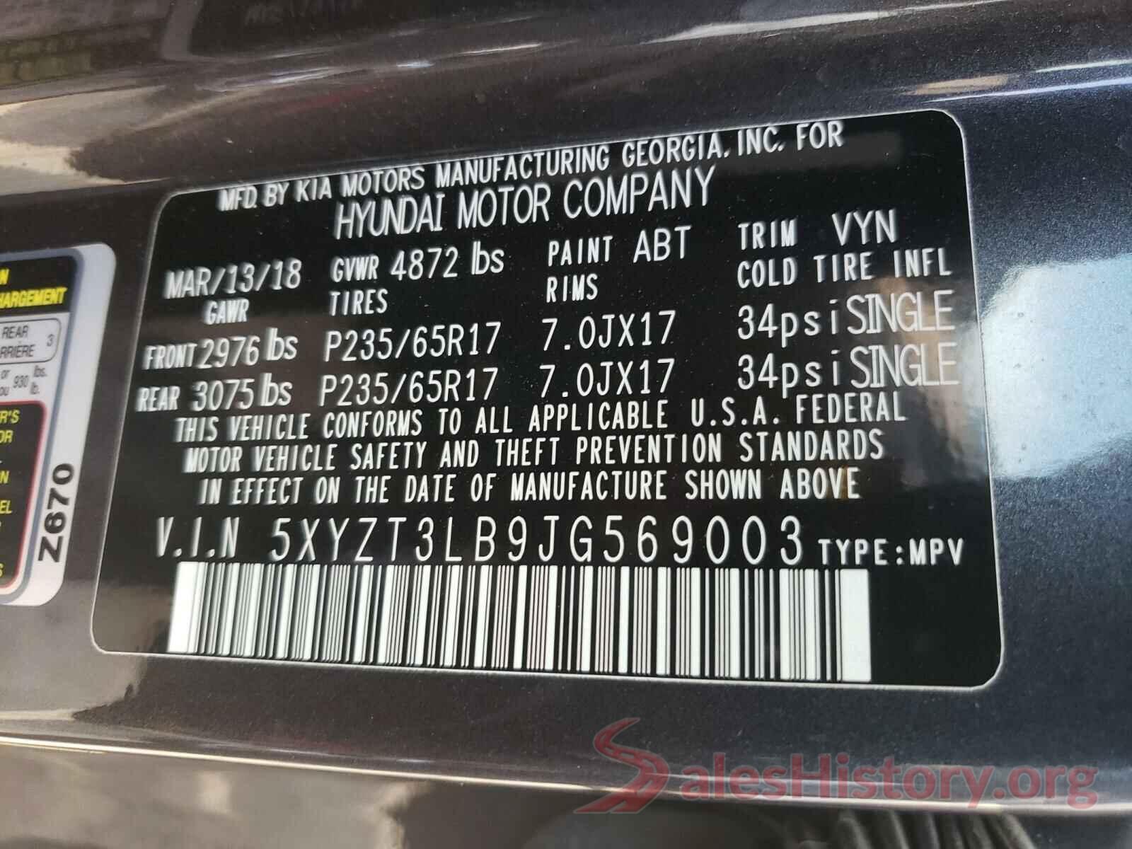 5XYZT3LB9JG569003 2018 HYUNDAI SANTA FE