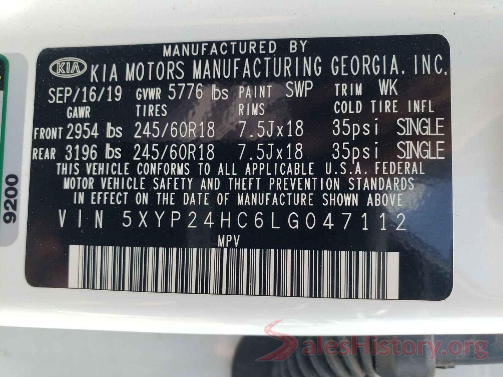 5XYP24HC6LG047112 2020 KIA TELLURIDE