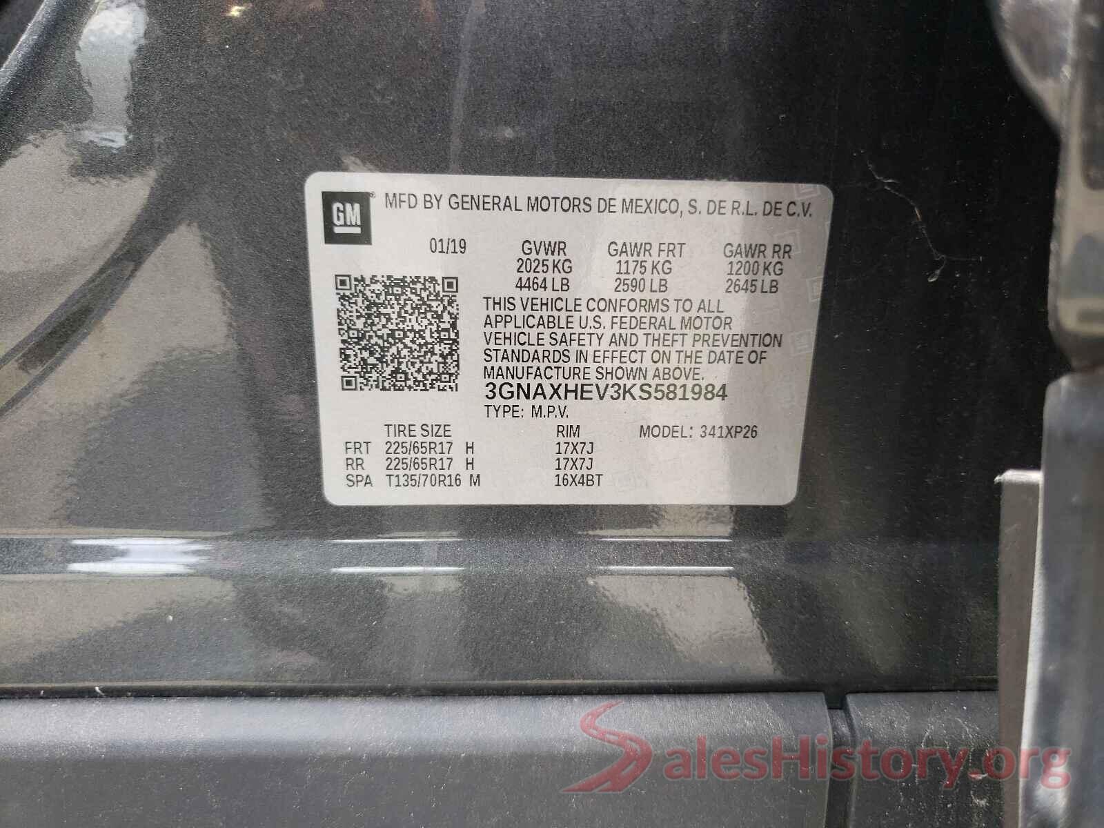 3GNAXHEV3KS581984 2019 CHEVROLET EQUINOX