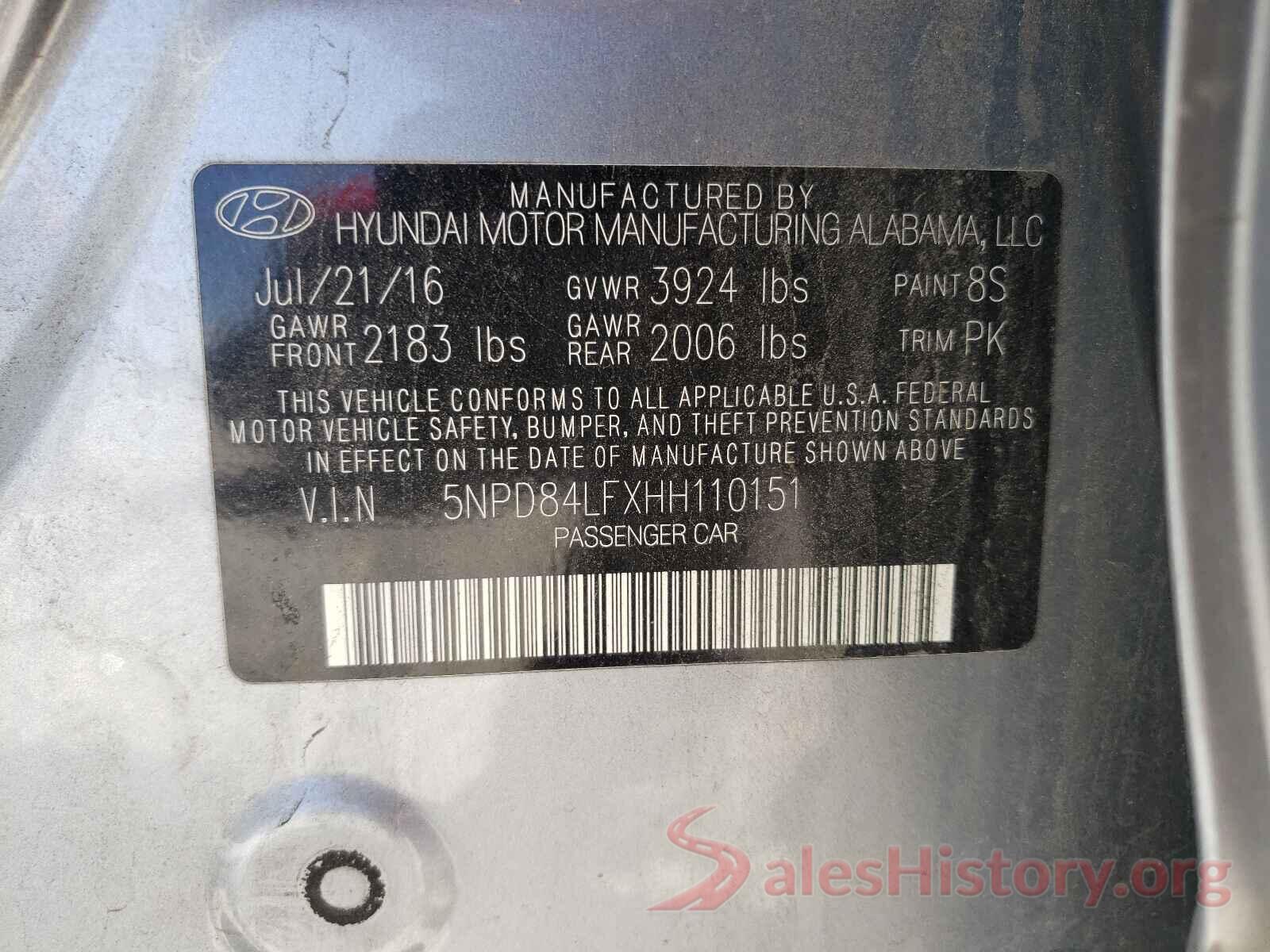 5NPD84LFXHH110151 2017 HYUNDAI ELANTRA