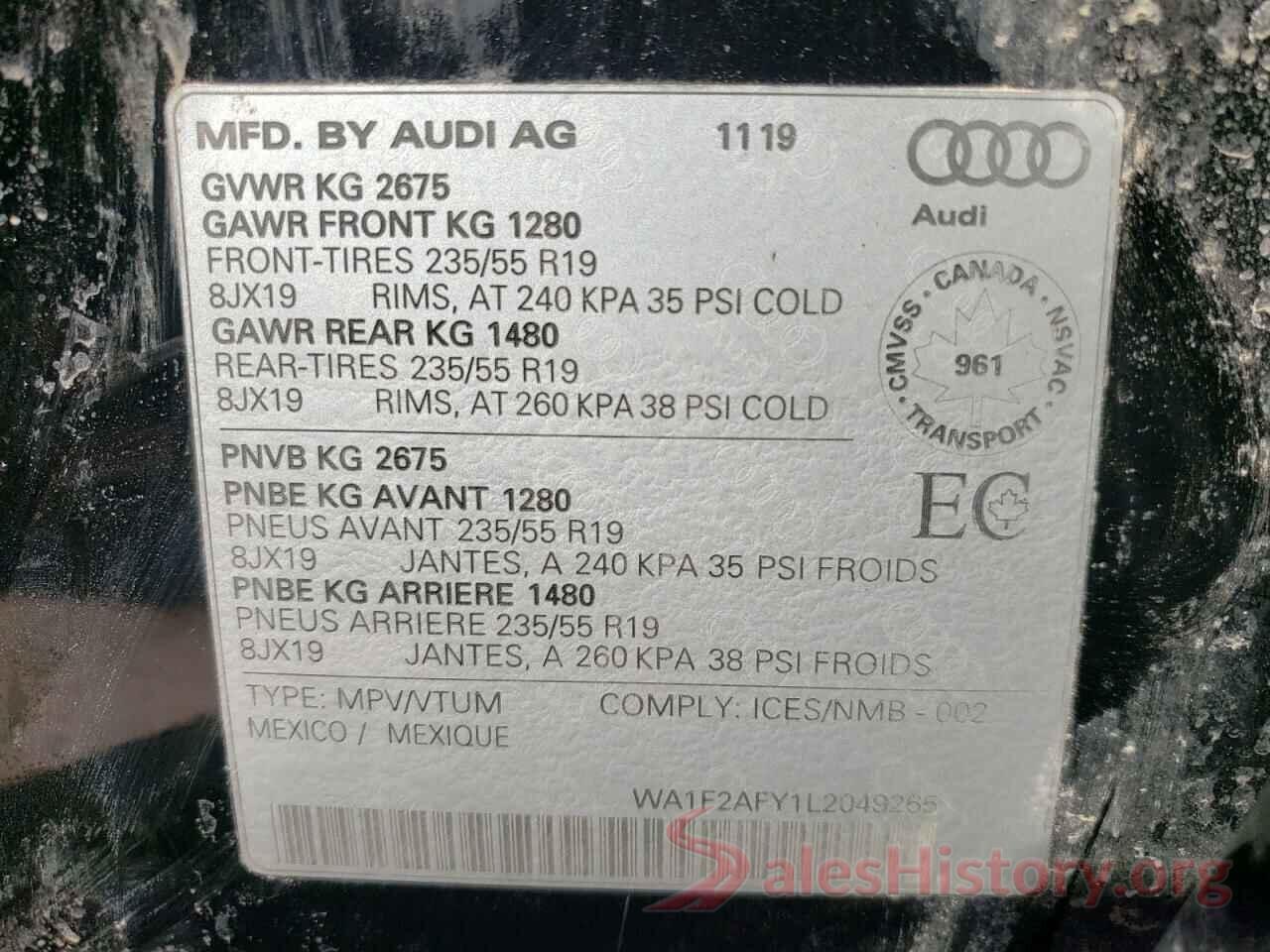 WA1F2AFY1L2049265 2020 AUDI Q5