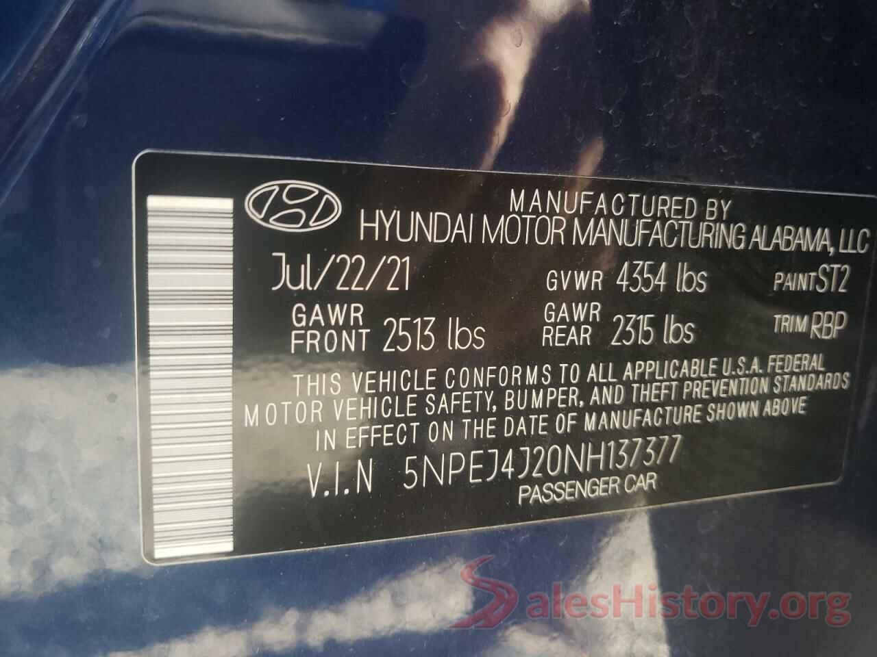 5NPEJ4J20NH137377 2022 HYUNDAI SONATA