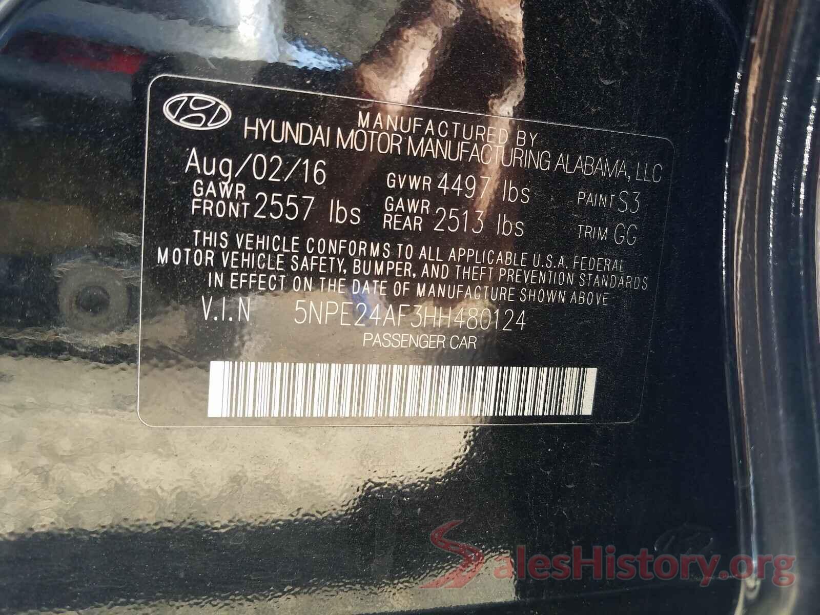 5NPE24AF3HH480124 2017 HYUNDAI SONATA