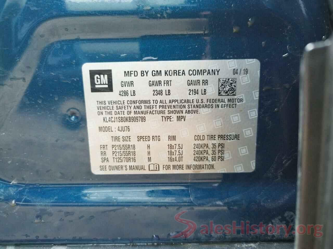 KL4CJ1SB0KB909789 2019 BUICK ENCORE