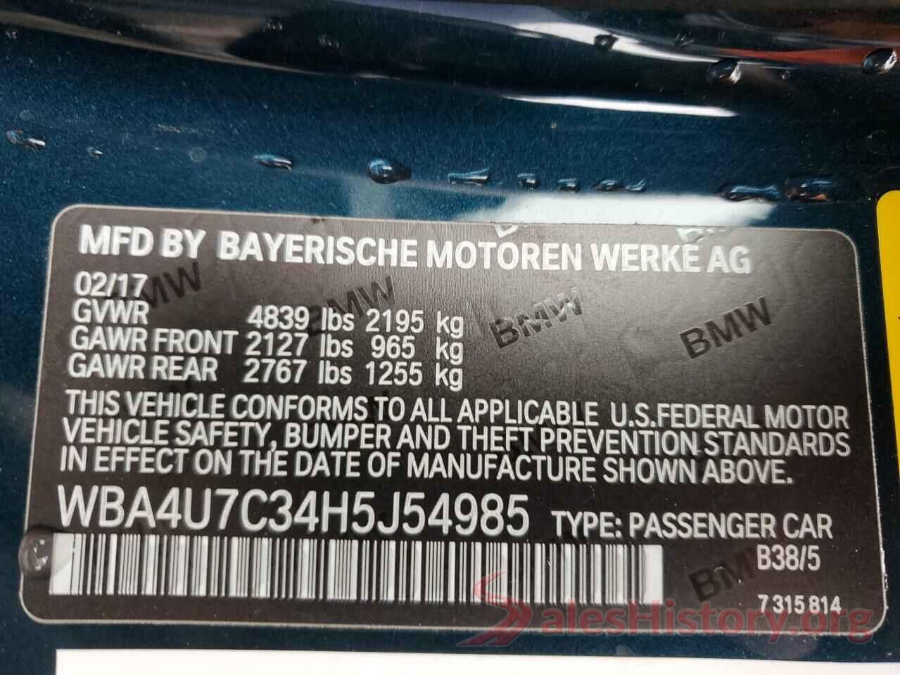 WBA4U7C34H5J54985 2017 BMW 4 SERIES