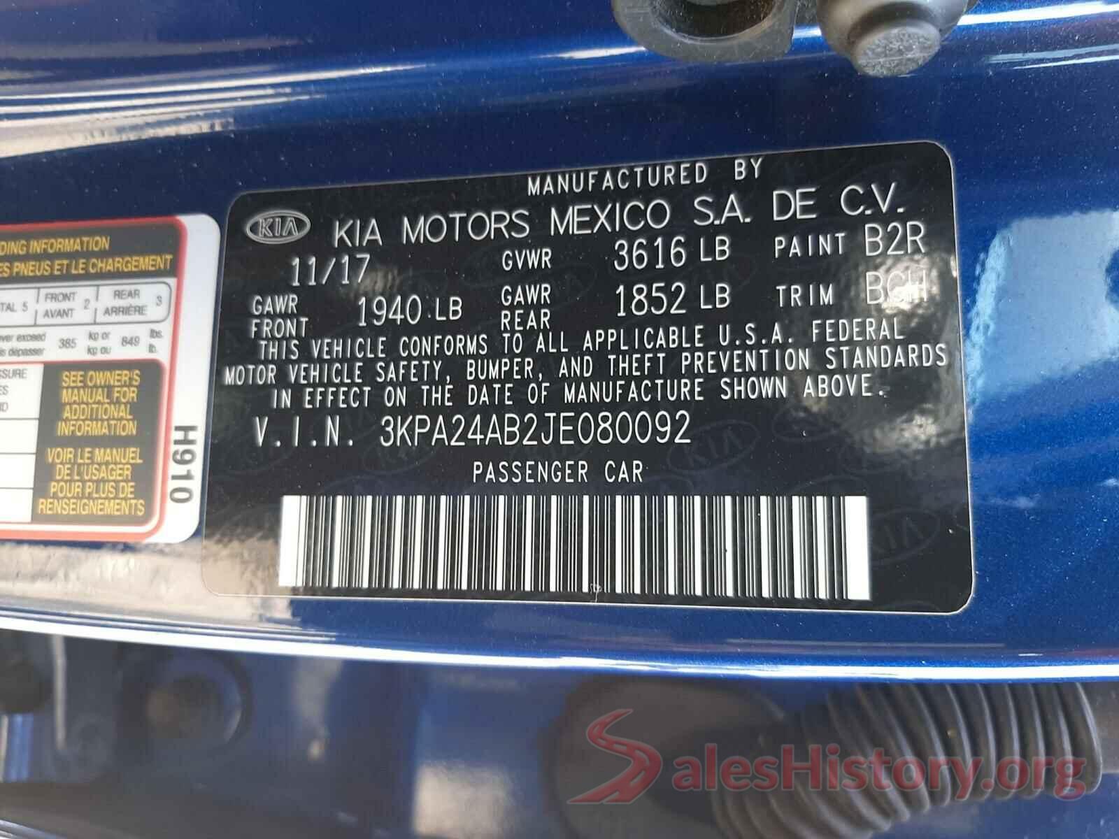 3KPA24AB2JE080092 2018 KIA RIO