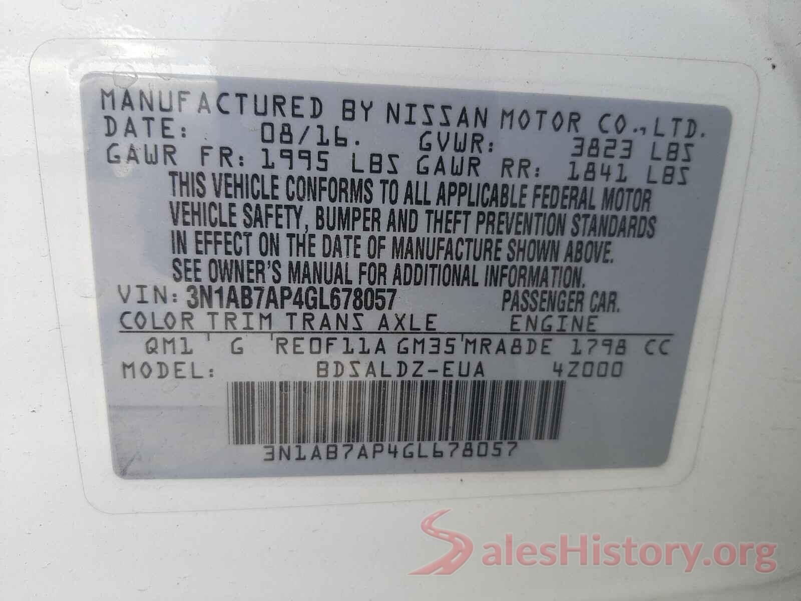 3N1AB7AP4GL678057 2016 NISSAN SENTRA