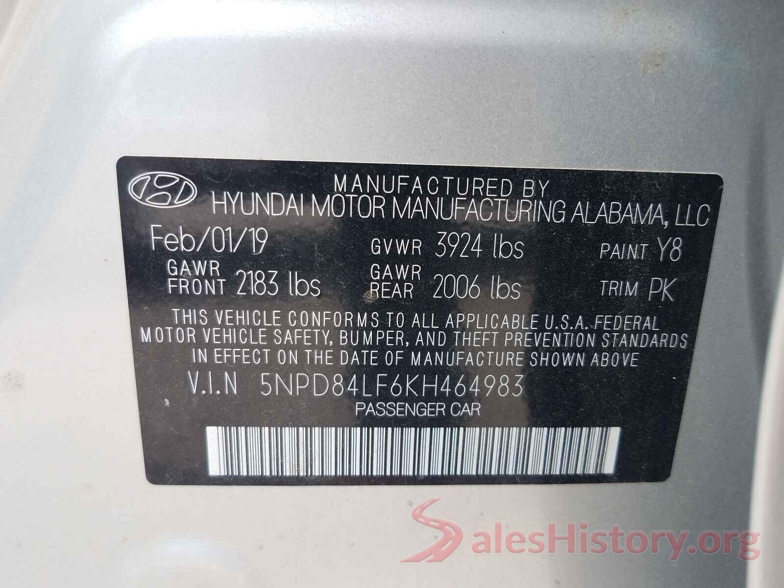 5NPD84LF6KH464983 2019 HYUNDAI ELANTRA