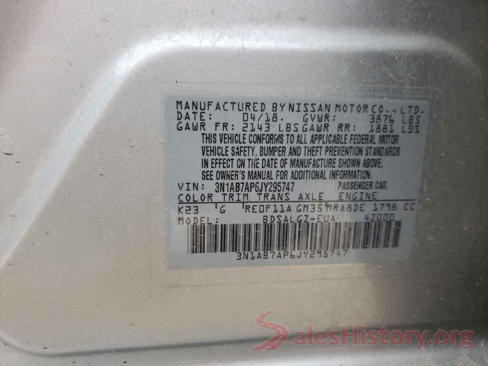 3N1AB7AP6JY295747 2018 NISSAN SENTRA