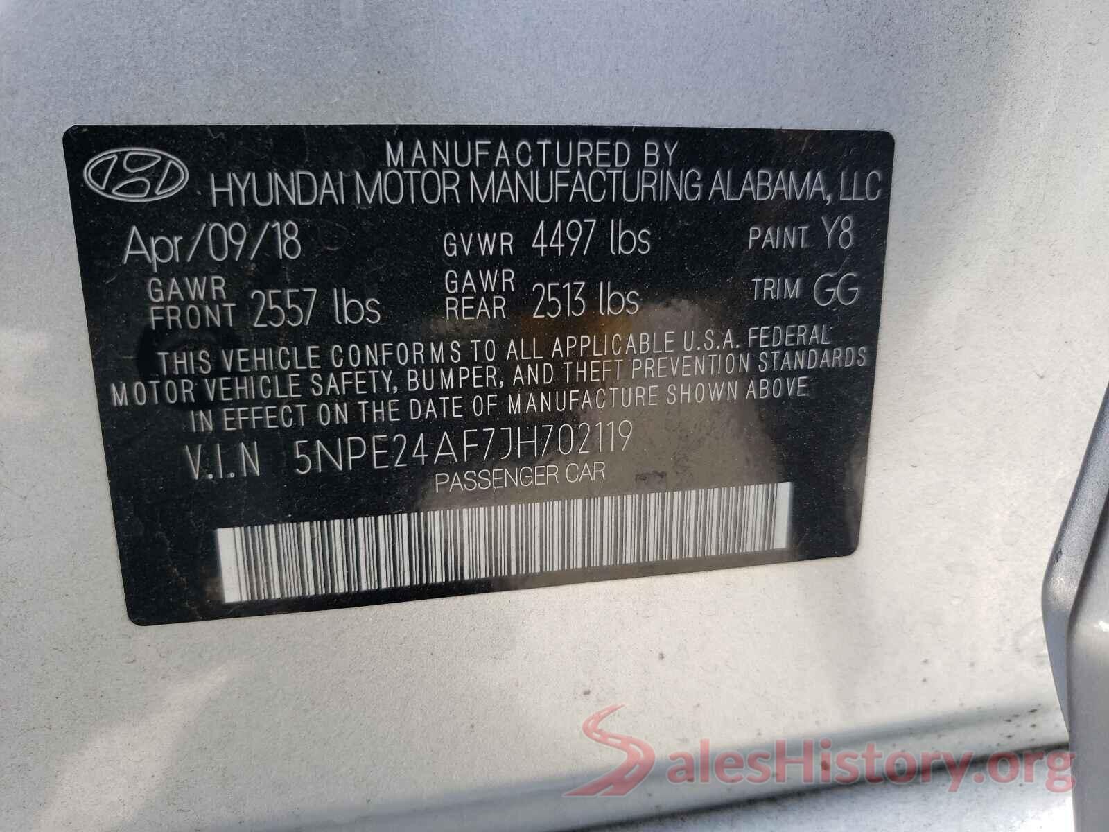 5NPE24AF7JH702119 2018 HYUNDAI SONATA