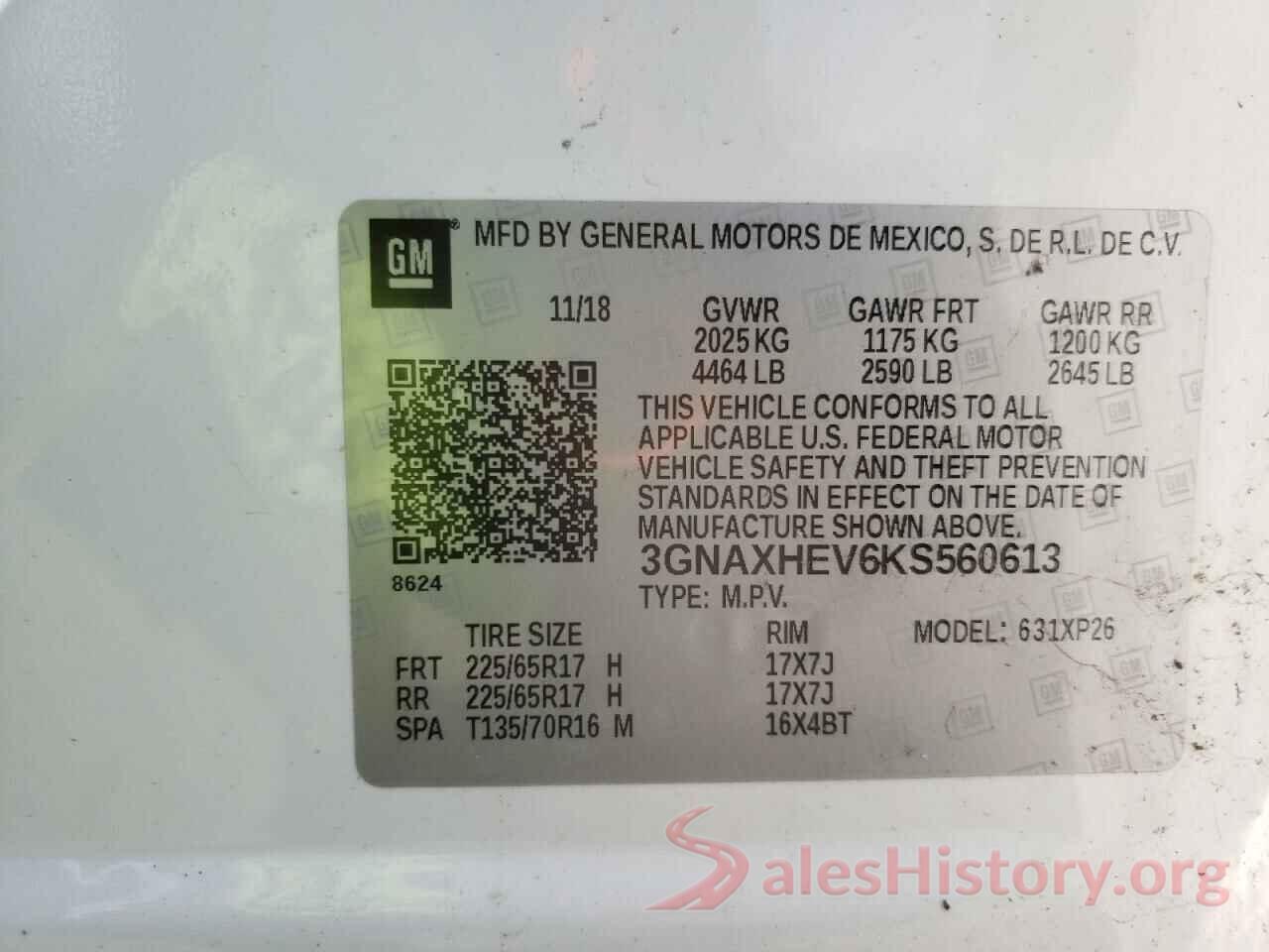 3GNAXHEV6KS560613 2019 CHEVROLET EQUINOX