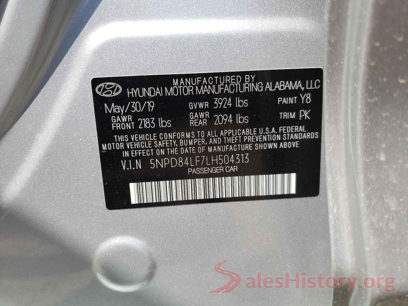 5NPD84LF7LH504313 2020 HYUNDAI ELANTRA