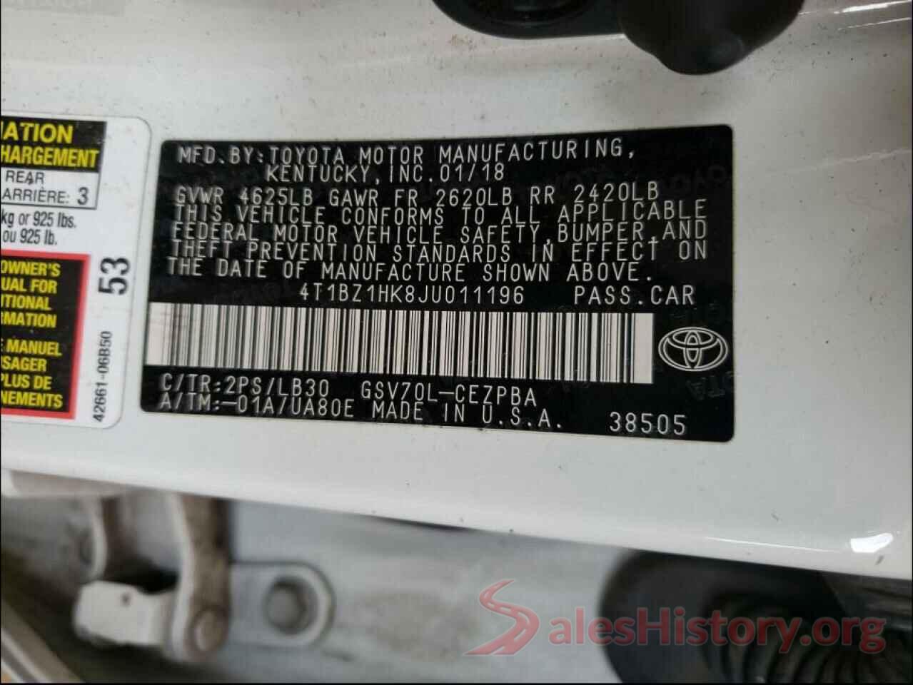 4T1BZ1HK8JU011196 2018 TOYOTA CAMRY