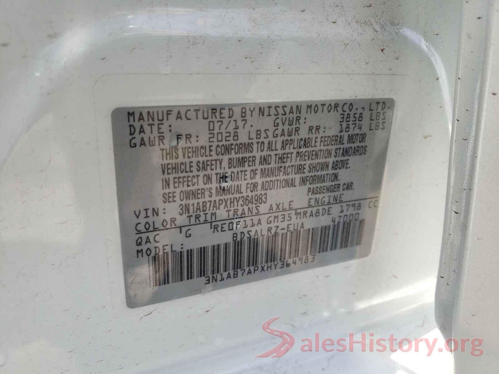 3N1AB7APXHY364983 2017 NISSAN SENTRA