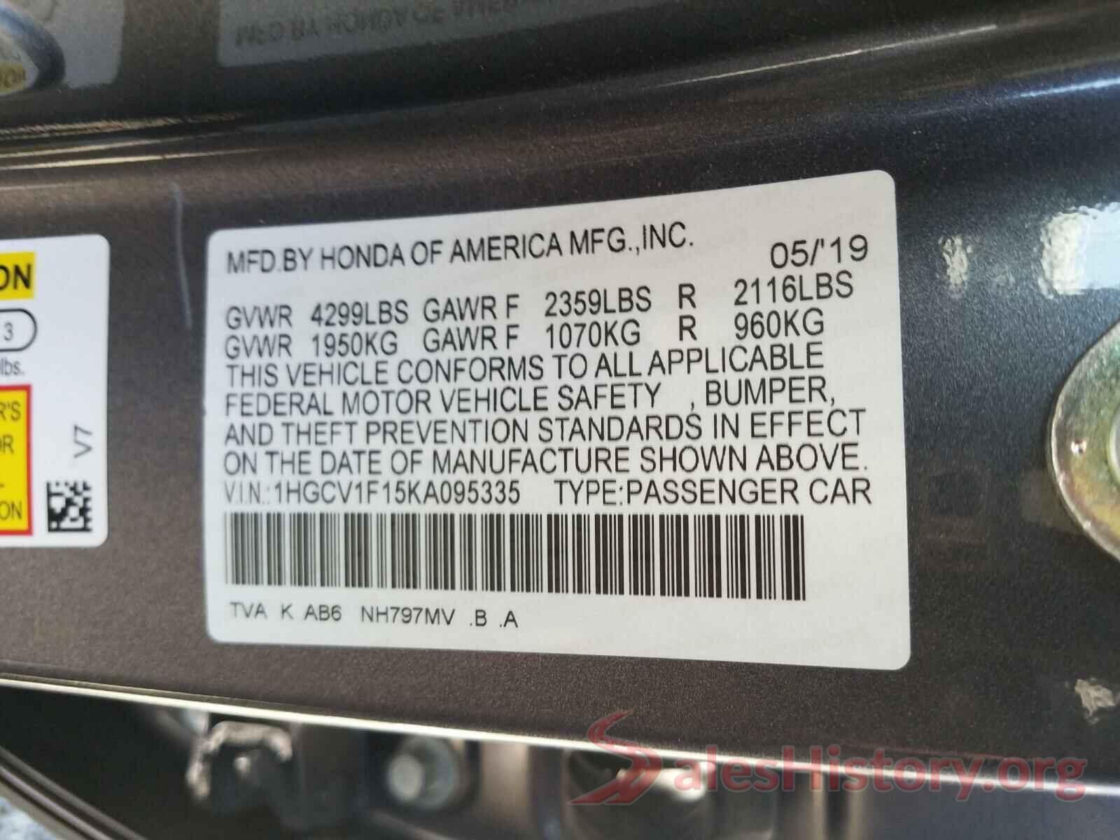 1HGCV1F15KA095335 2019 HONDA ACCORD