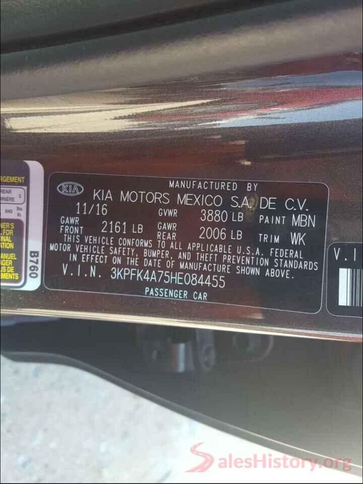 3KPFK4A75HE084455 2017 KIA FORTE