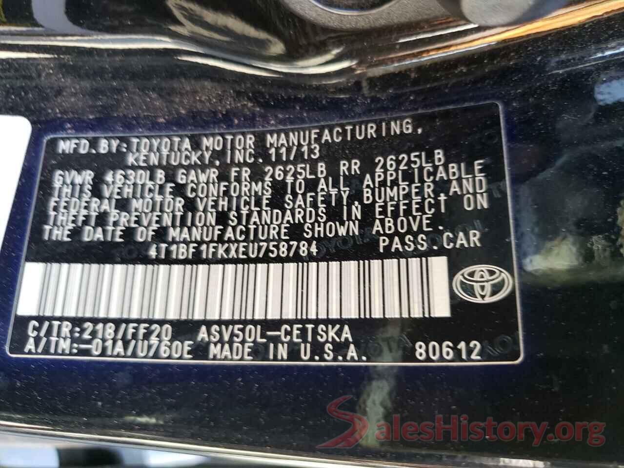 4T1BF1FKXEU758784 2014 TOYOTA CAMRY