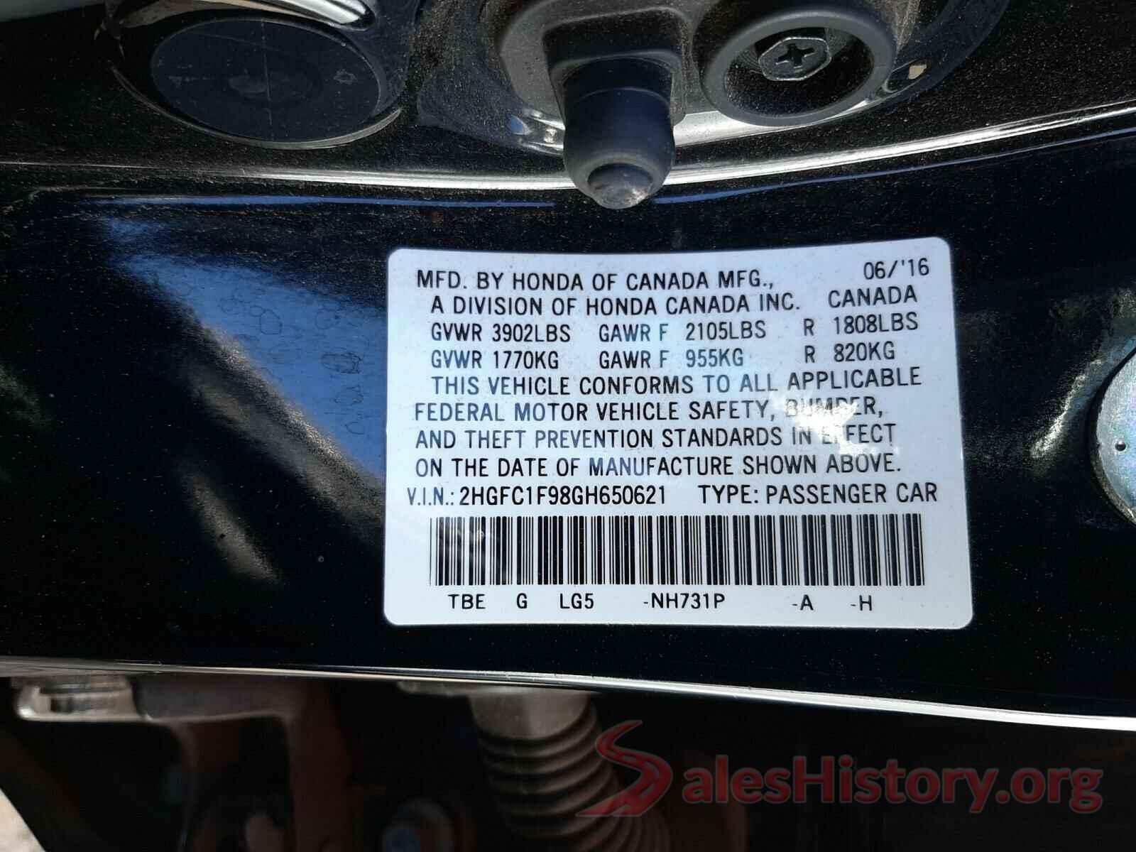 2HGFC1F98GH650621 2016 HONDA CIVIC