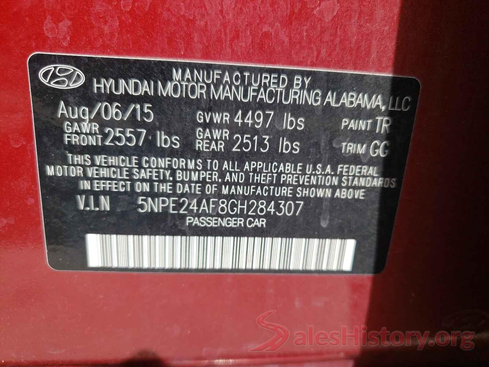 5NPE24AF8GH284307 2016 HYUNDAI SONATA