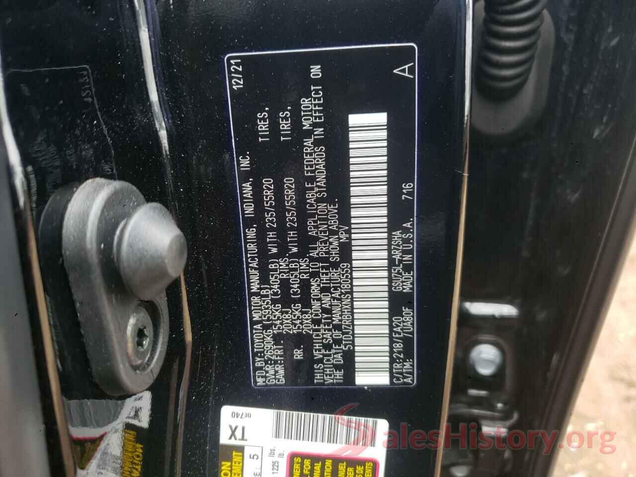 5TDJZRBHXNS180559 2022 TOYOTA HIGHLANDER