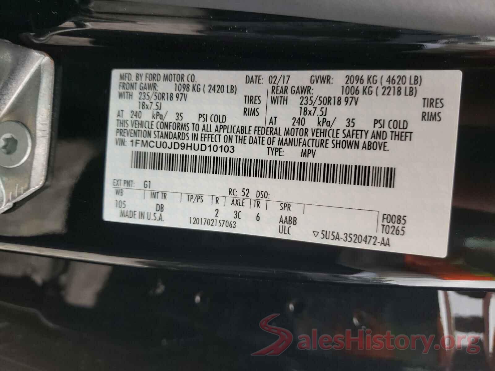 1FMCU0JD9HUD10103 2017 FORD ESCAPE