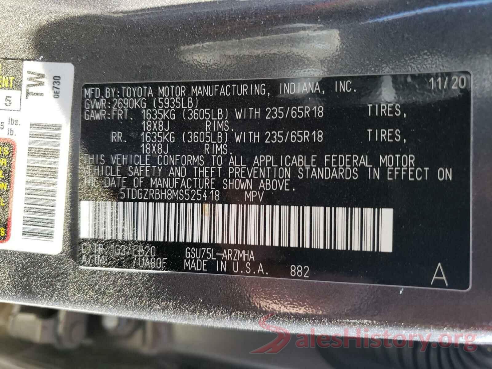 5TDGZRBH8MS525418 2021 TOYOTA HIGHLANDER