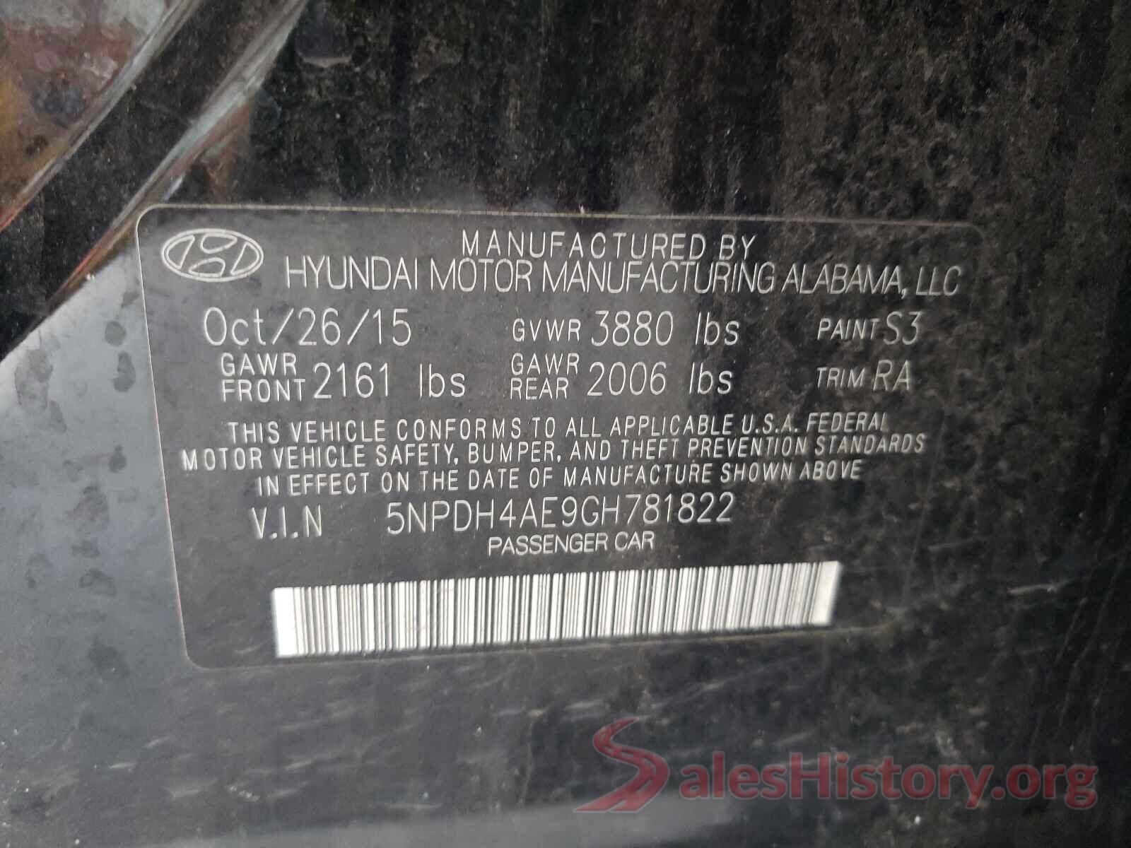 5NPDH4AE9GH781822 2016 HYUNDAI ELANTRA