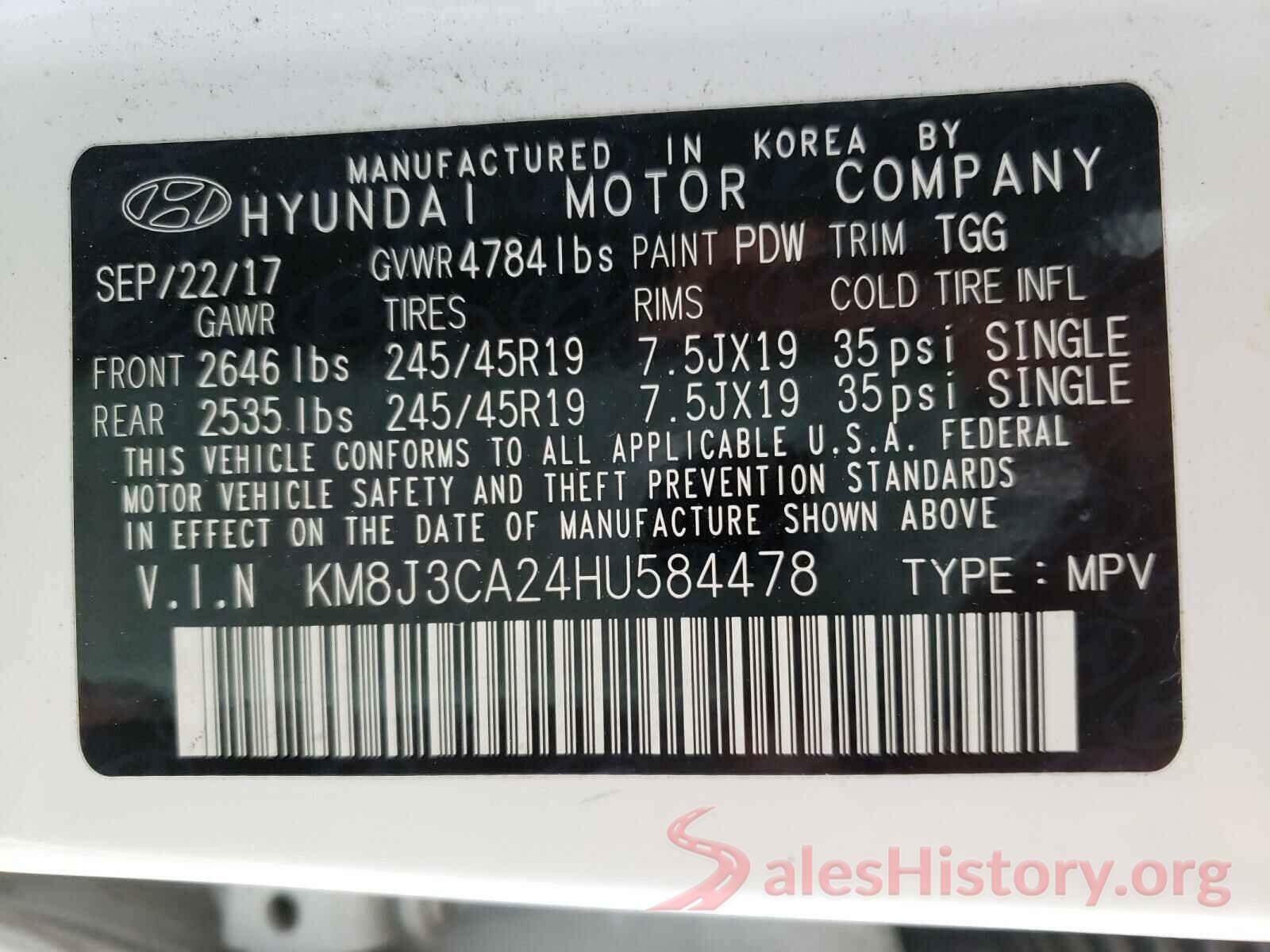 KM8J3CA24HU584478 2017 HYUNDAI TUCSON