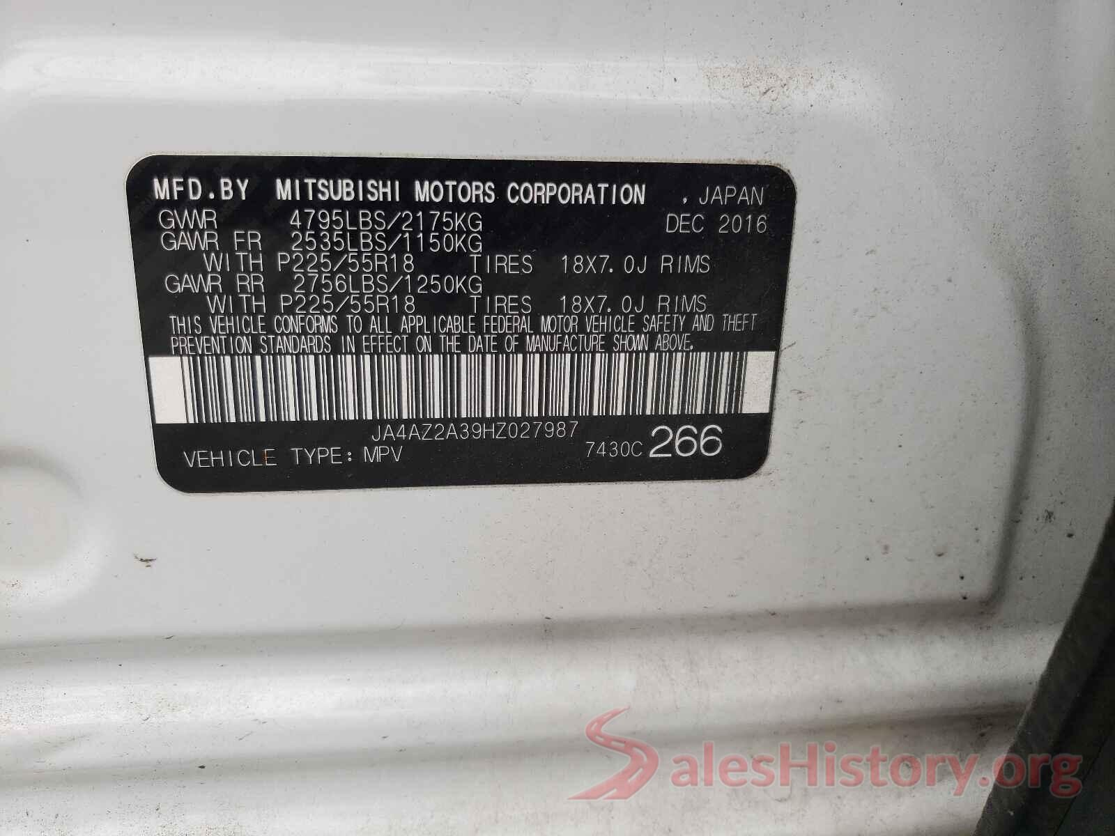 JA4AZ2A39HZ027987 2017 MITSUBISHI OUTLANDER