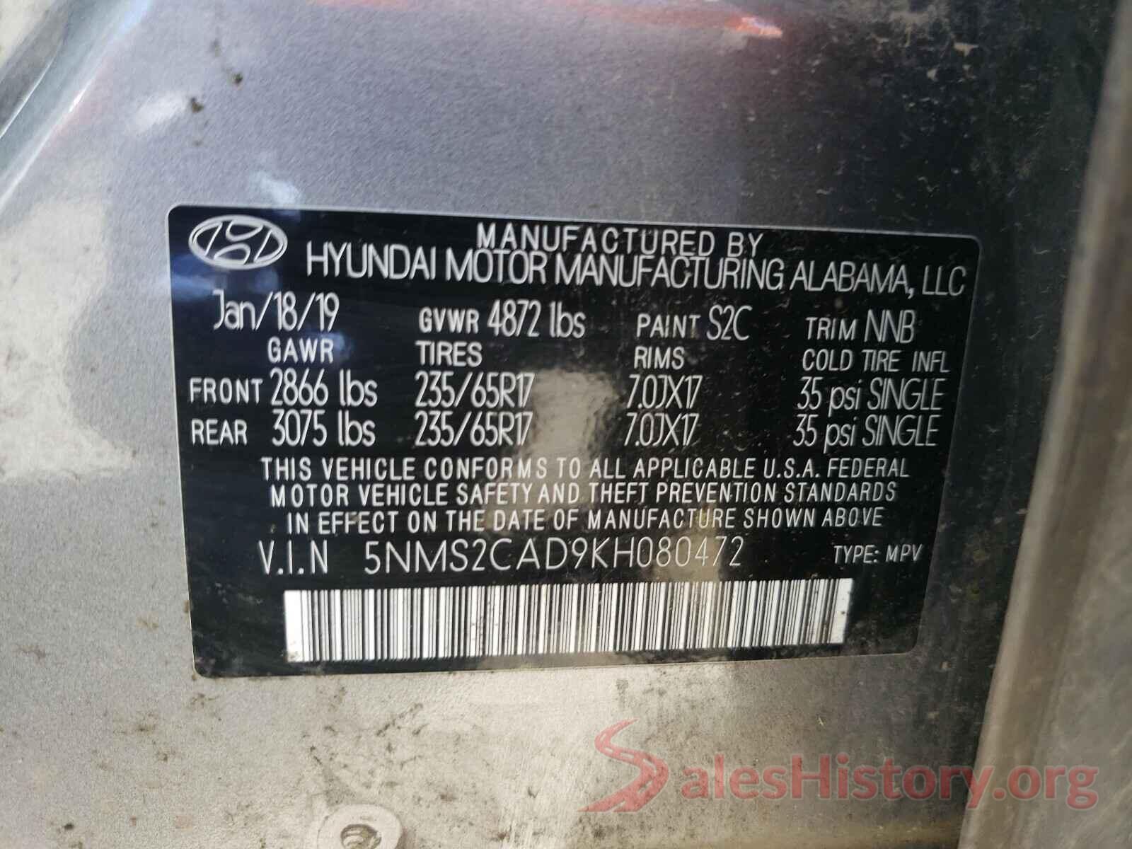 5NMS2CAD9KH080472 2019 HYUNDAI SANTA FE