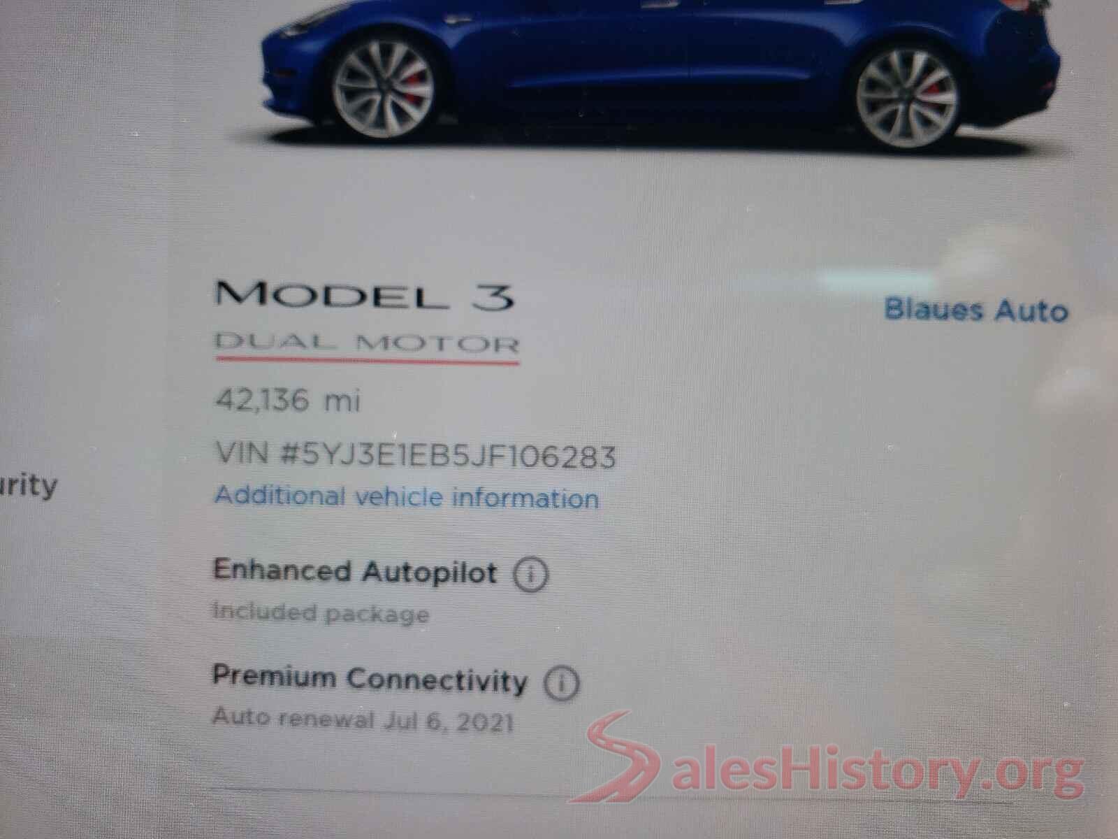 5YJ3E1EB5JF106283 2018 TESLA MODEL 3