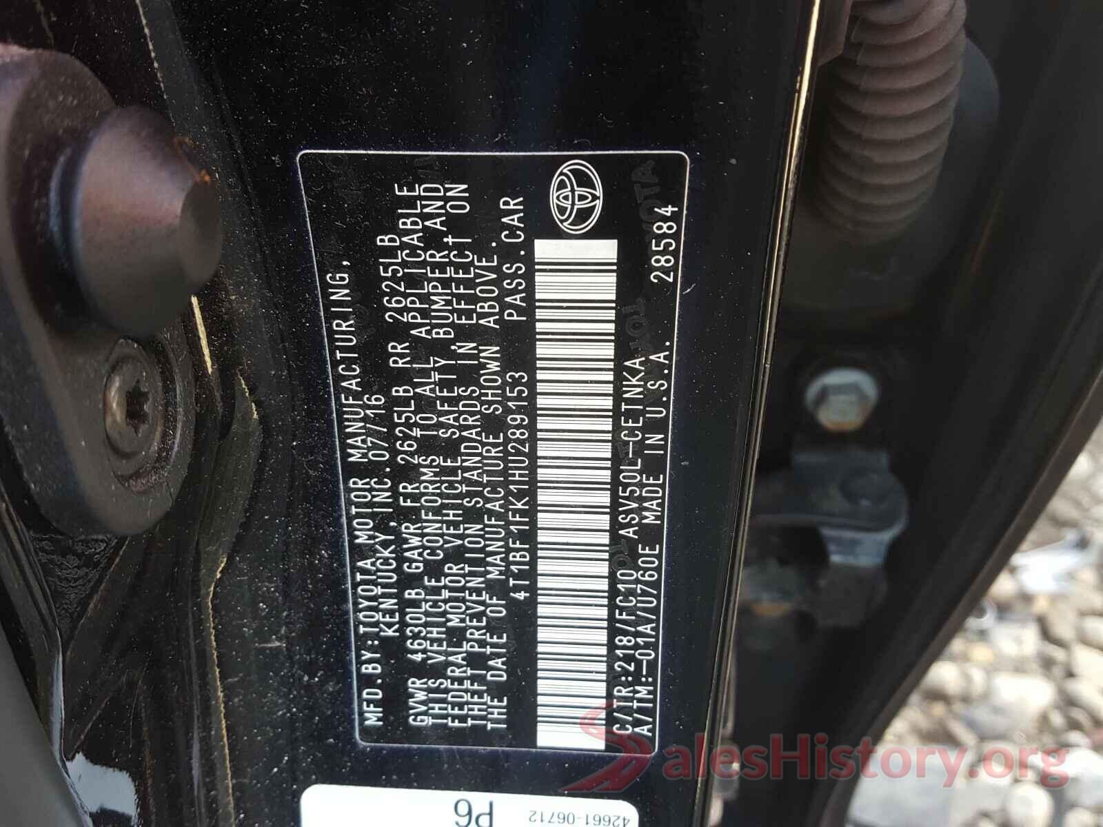 4T1BF1FK1HU289153 2017 TOYOTA CAMRY