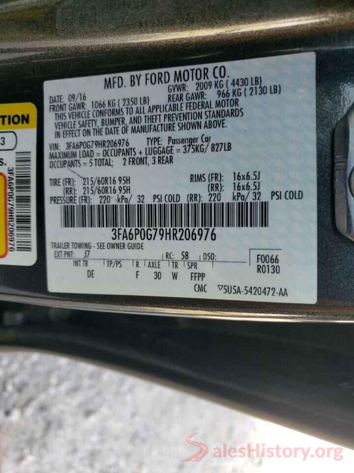 3FA6P0G79HR206976 2017 FORD FUSION