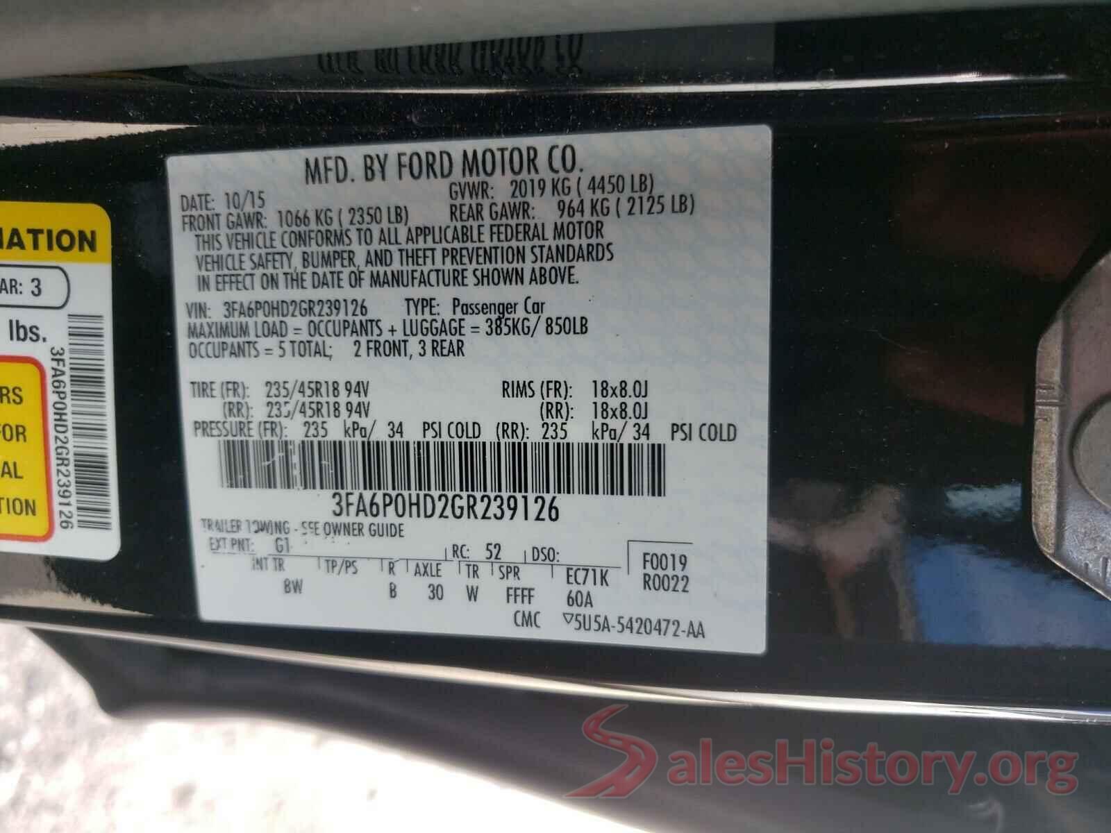 3FA6P0HD2GR239126 2016 FORD FUSION