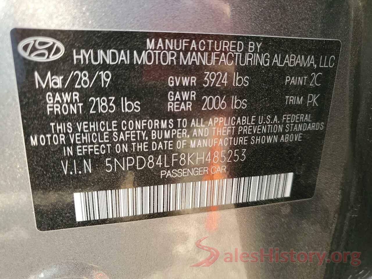 5NPD84LF8KH485253 2019 HYUNDAI ELANTRA