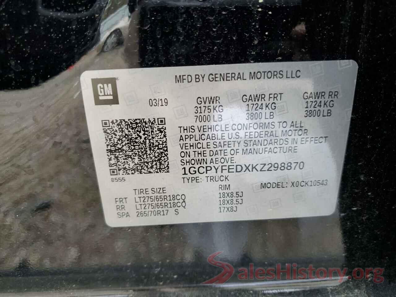 1GCPYFEDXKZ298870 2019 CHEVROLET SILVERADO