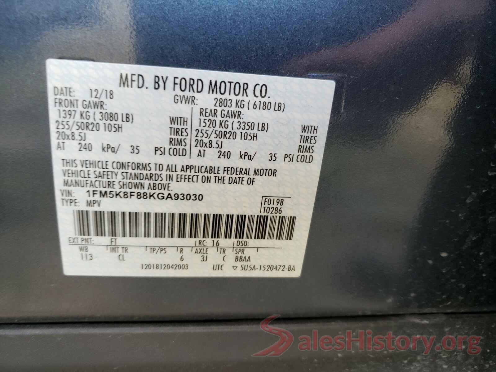 1FM5K8F88KGA93030 2019 FORD EXPLORER