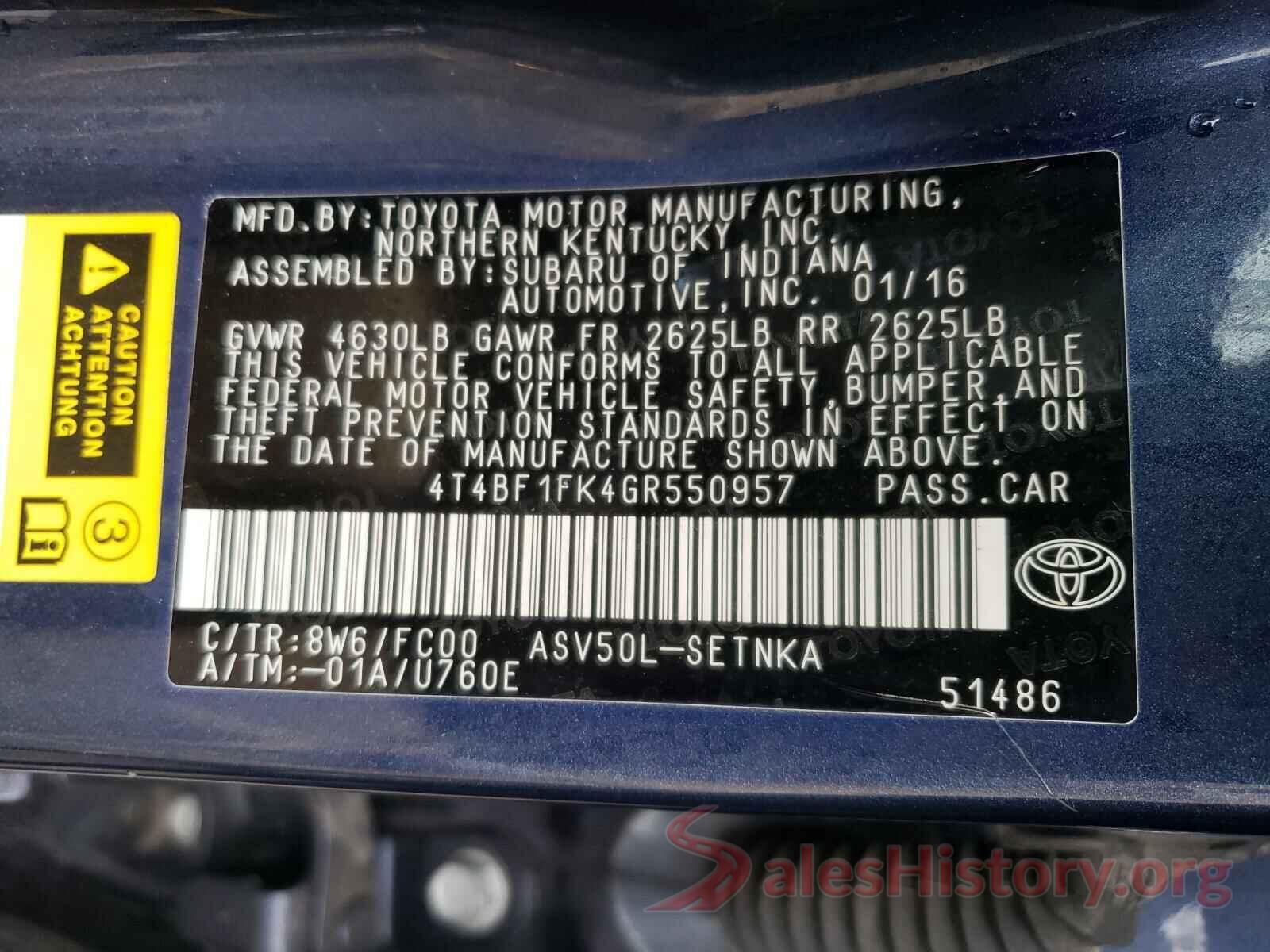 4T4BF1FK4GR550957 2016 TOYOTA CAMRY