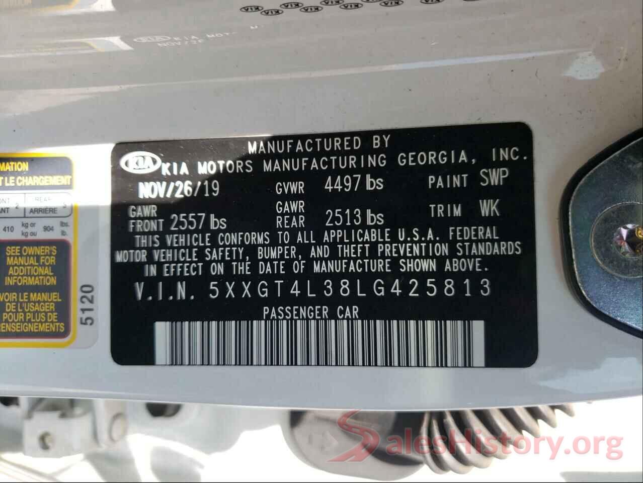 5XXGT4L38LG425813 2020 KIA OPTIMA