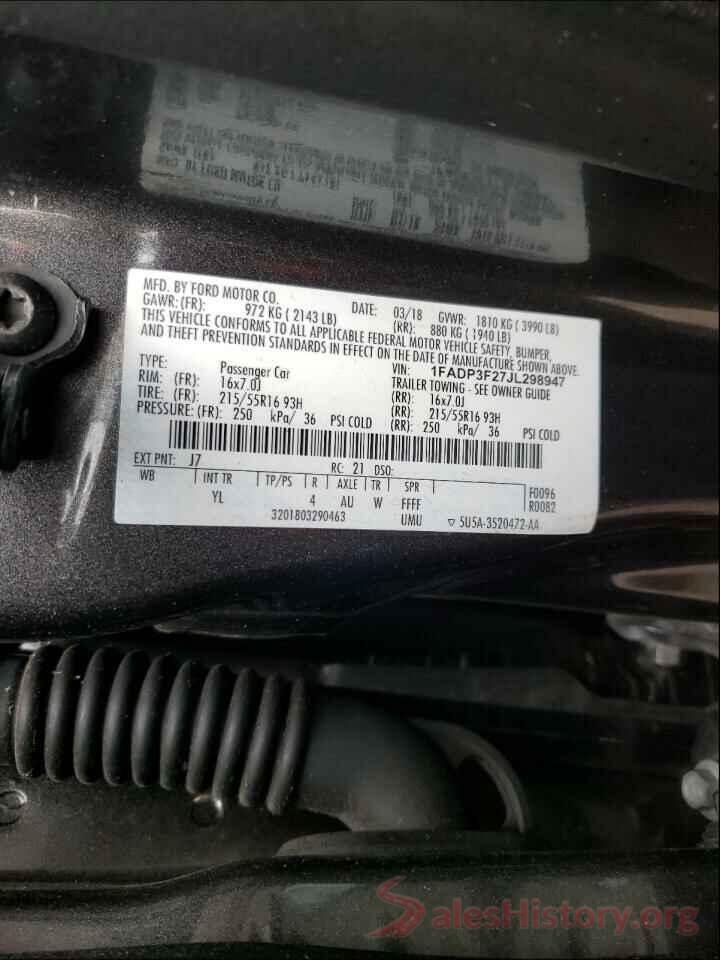 1FADP3F27JL298947 2018 FORD FOCUS