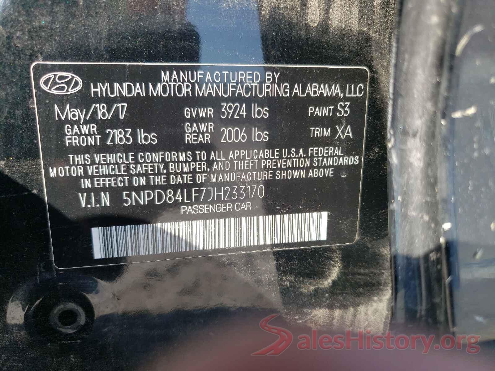 5NPD84LF7JH233170 2018 HYUNDAI ELANTRA