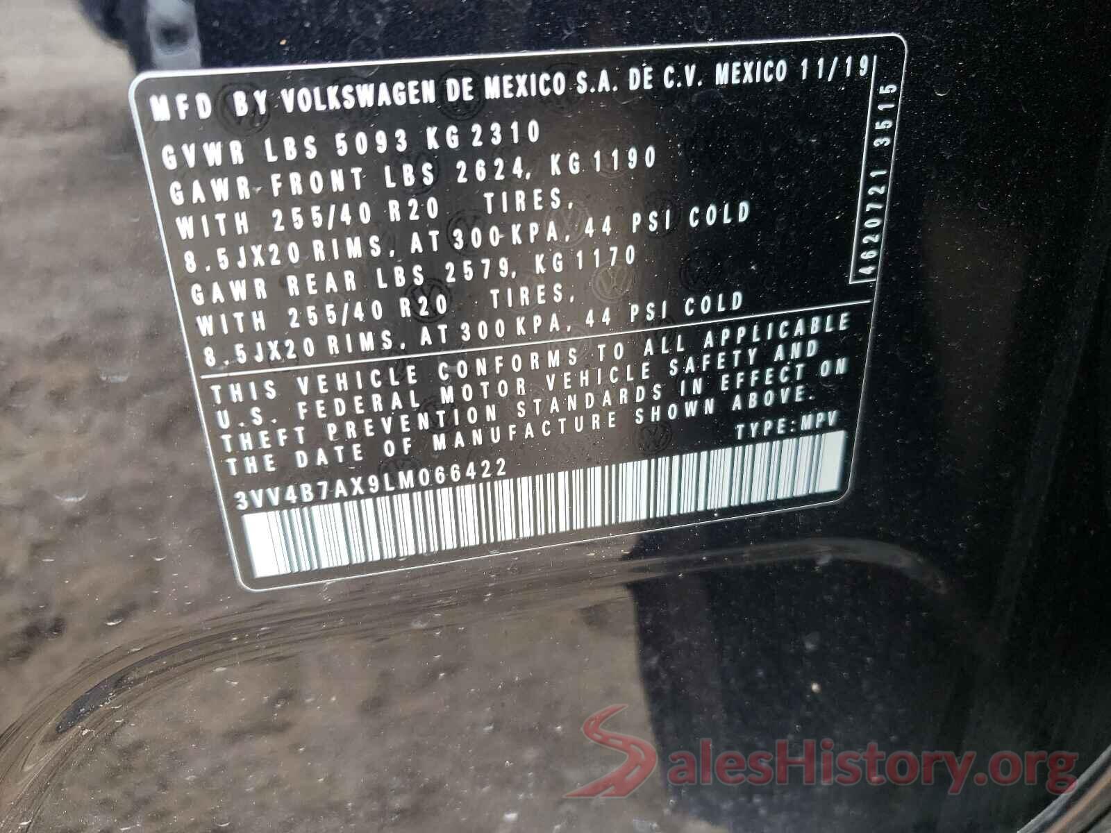 3VV4B7AX9LM066422 2020 VOLKSWAGEN TIGUAN