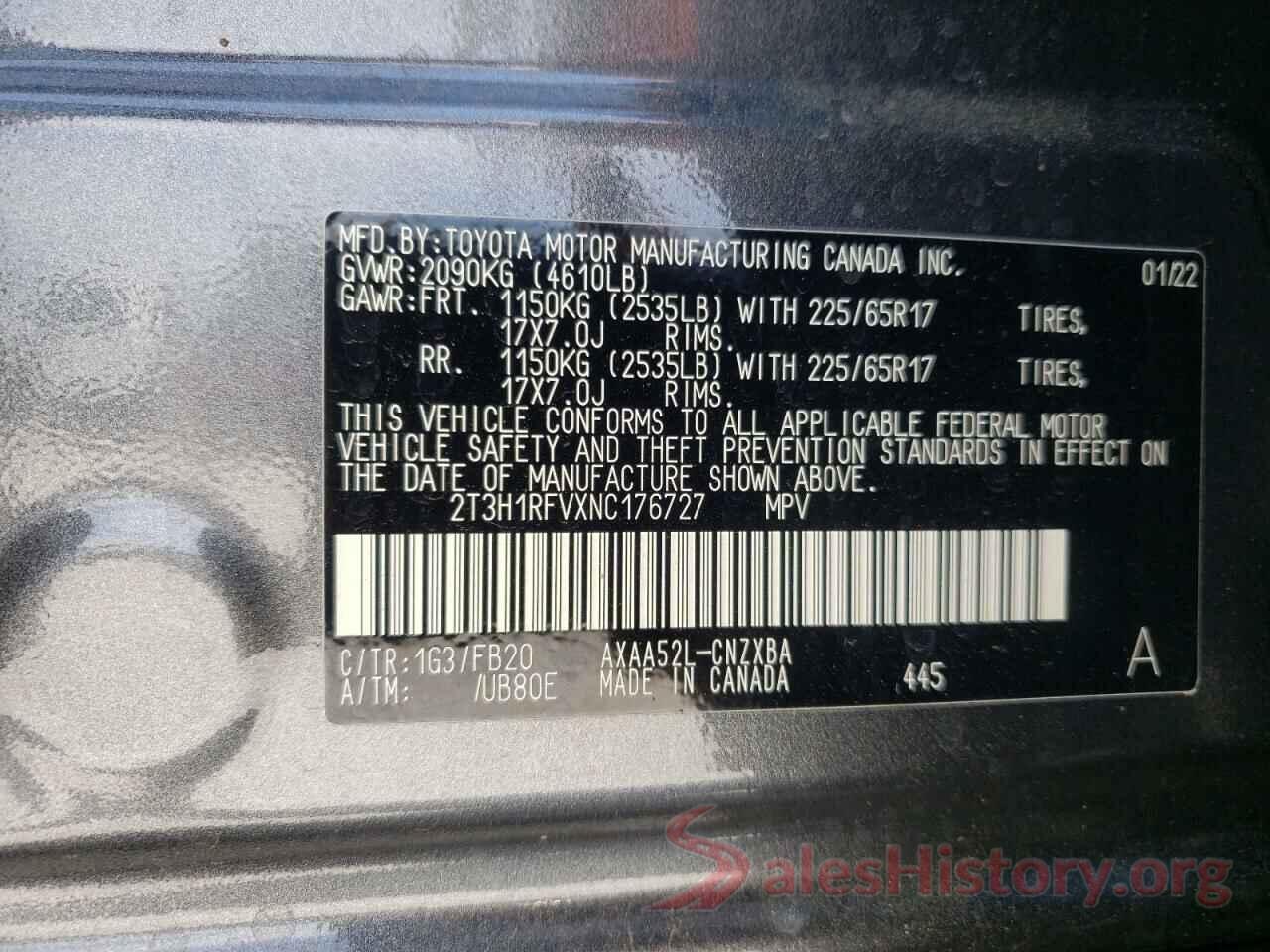 2T3H1RFVXNC176727 2022 TOYOTA RAV4